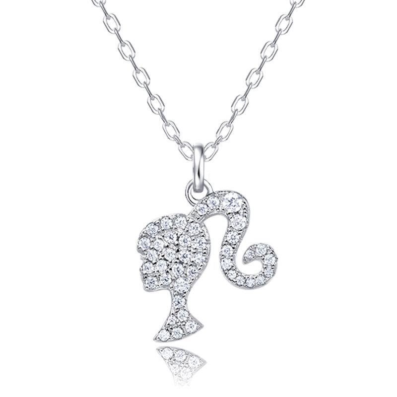925 Sterling Silver Pink Barbie Ponytail Girl Necklace - Women's Light Luxury Niche Design Clavicle Chain, 2022 Edition.