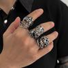 6Pcs Antique Silver Open Ring Set Male, Hip Hop Diablo Exaggerated Ring Accessories Gift