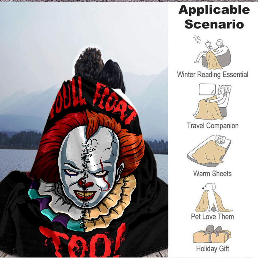 1pc It "Clown" Flannel Throw Blanket - HD Printed Lightweight Soft Warm All-Season Blanket for Sofa, Bed, Travel, Camping003