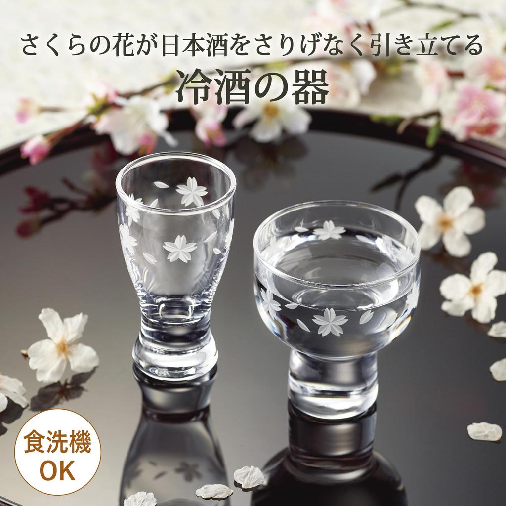 Toyo Sasaki Glass Sake Glasses, Sakura Pattern, 75ml Capacity, Set of 6, Made In Japan, Dishwasher Safe, 09453-J444