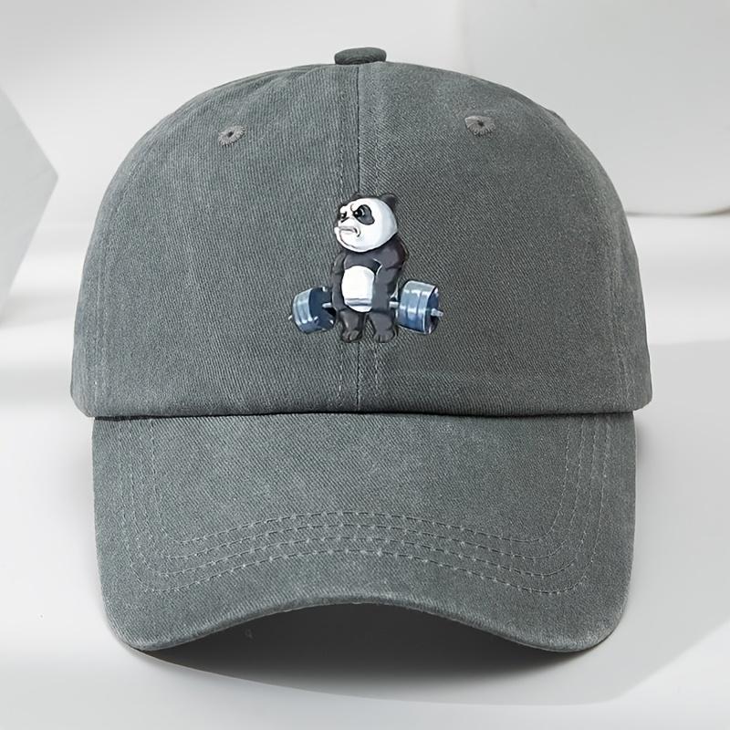 Cartoon Panda Print Baseball Cap Washed Distressed Classic Flat Brim Hat Soft Top Comfortable MoistureWicking Breathable Cap