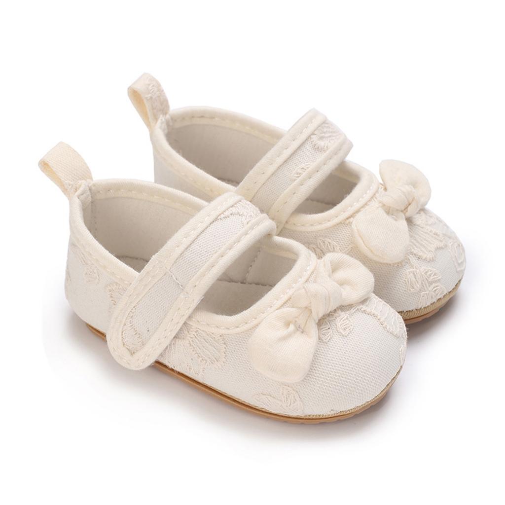 Baby Girls Princess Shoes, Soft Bow Embroidery Flower Non-slip First Walker Shoes Toddler Shoes 0-18M