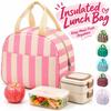 Practical Striped Pattern Insulated Lunch Bag Large Capacity Handheld Lunch Box Bag Fresh-Keeping Leakproof Mommy Bag