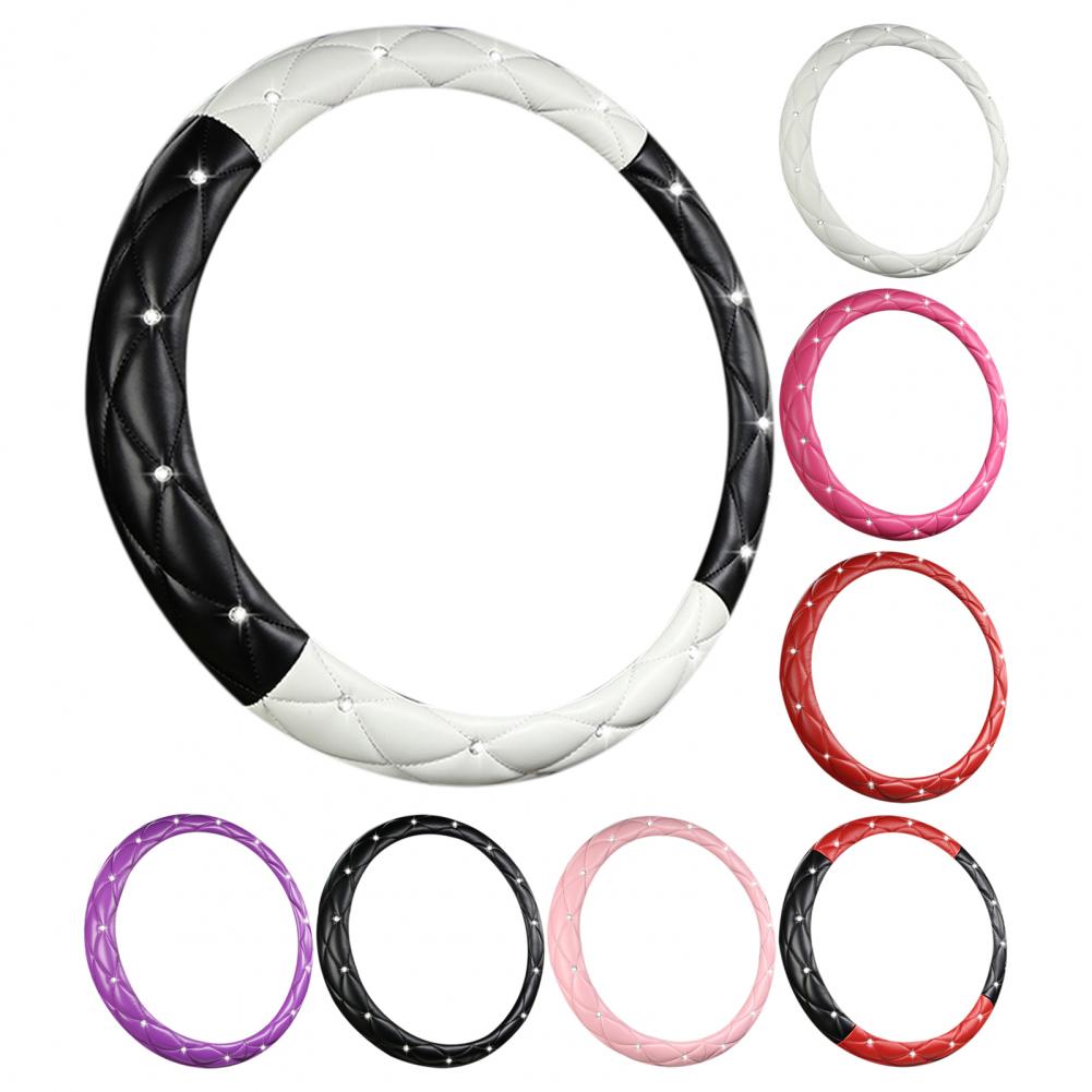 Weiches Leder Bestickt Stereo Mit Diamanten besetzt Auto Lenkradbezug Autozubehör