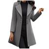 Women Fashion Long Sleeve Woolen Lapel Solid Color Long Jacket Coat