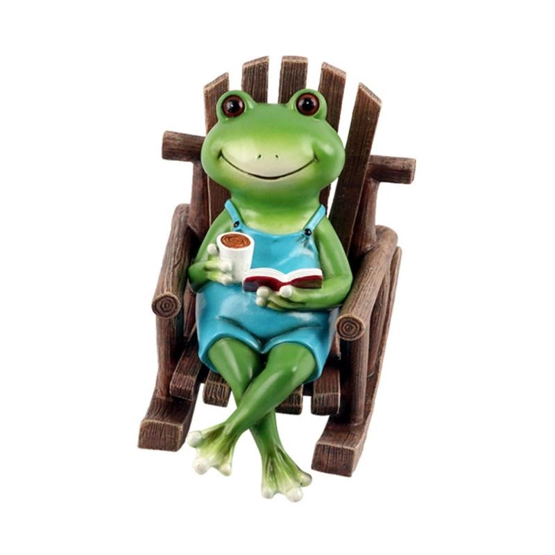 

Resin Frog Figurine for Table Decors Rocking Chair Sitting Frog Realistic Frog Model Statue House Ornament Home Decors 1