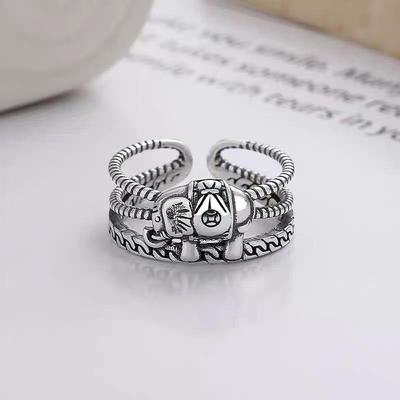 Yin Taifei Thai Silver Elephant Coin Multilayer Ring: Ethnic Style Good Luck Index Finger Ring