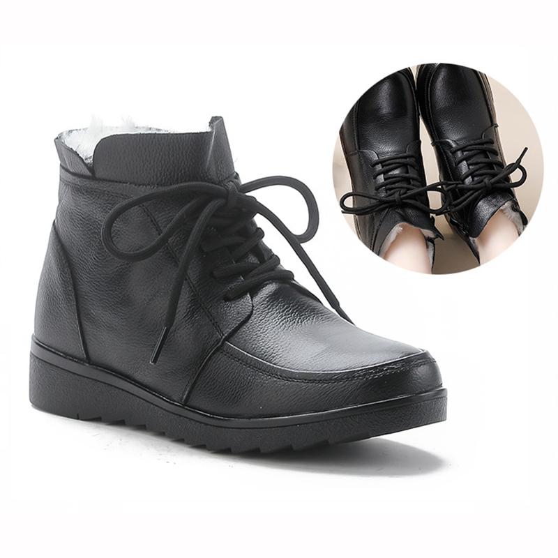 Women Snow Boots Vintage Natural Wool Fur Winter Warm Ankle Boots Women Flat Mother Shoes Mom Soft