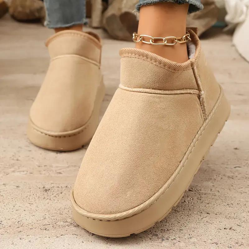 Women'S Winter Snow Boots, Casual Solid Color Slip-on Home Slippers, Warm Fabric Upper & Inner with EVA Sole, Indoor Outdoor Fashion Footwear