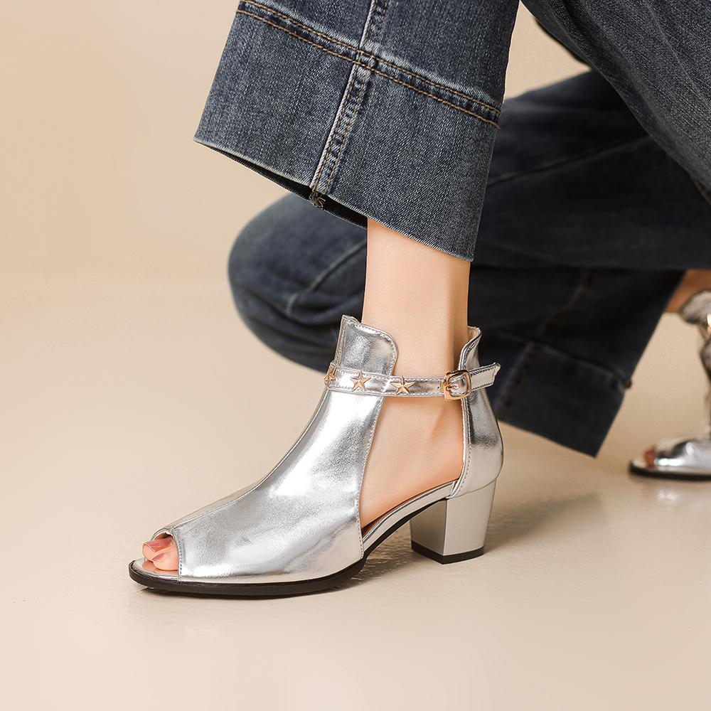 Zlaté Stříbrné Dámské Sandály Střední Podpatek Malá Velká velikost 32 48