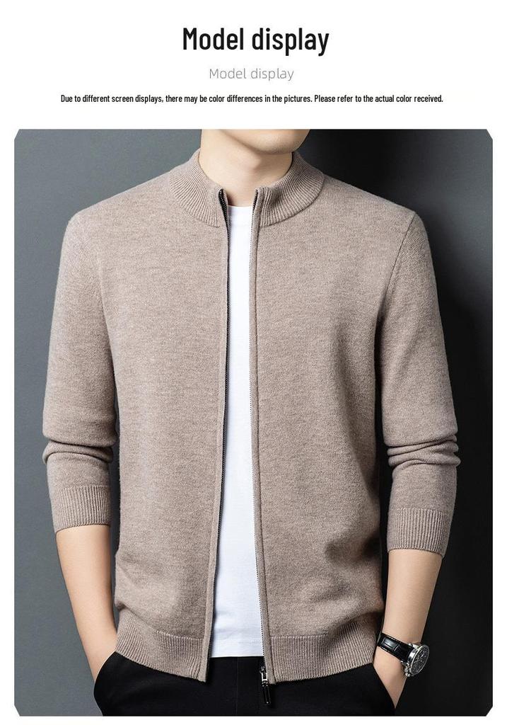 Men's 100% Pure Wool Thickened Cardigan Jacket - 600g High-End Zipper Sweater