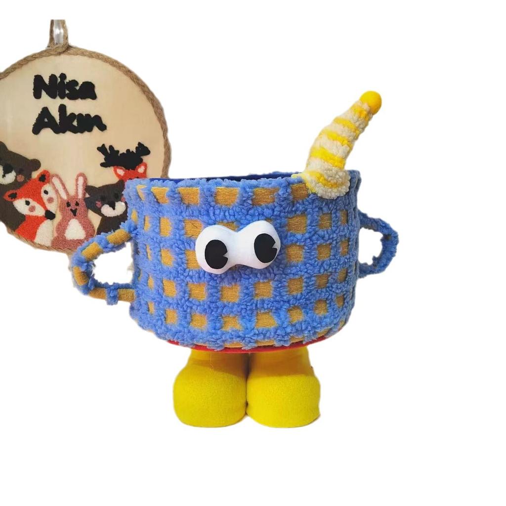 Little Monster Storage Basket Lamb Fleece Cotton Rope Finishing Basket Cute Cartoon Storage Basket Tabletop Ornament