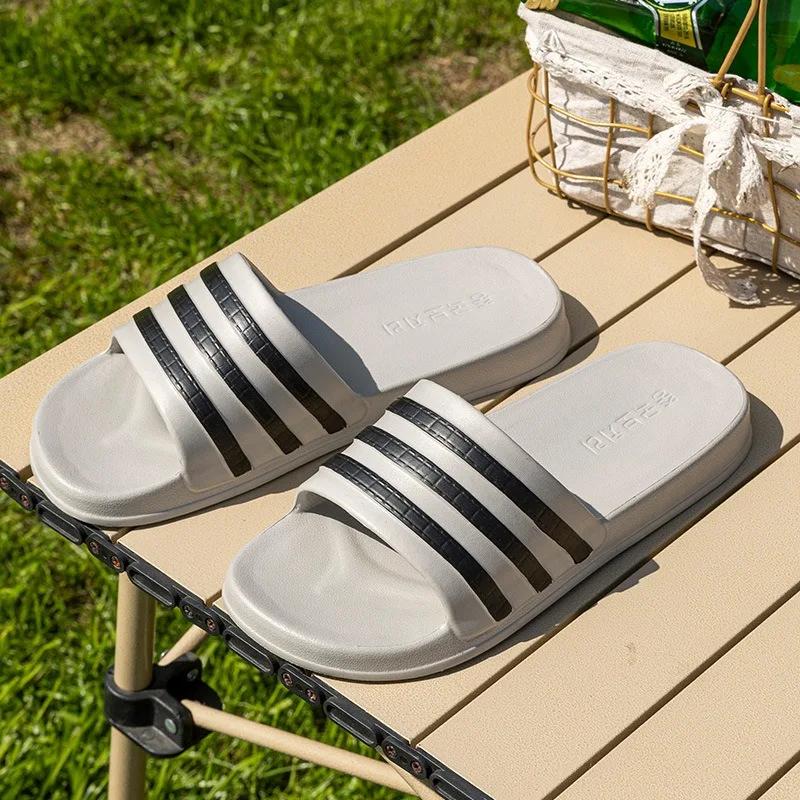 New Unisex Flat Slippers Women Summer EVA Casual Beach Slides Shoes Fashion Stripe Outdoor Sandals Couple Home Bathroom Slippers