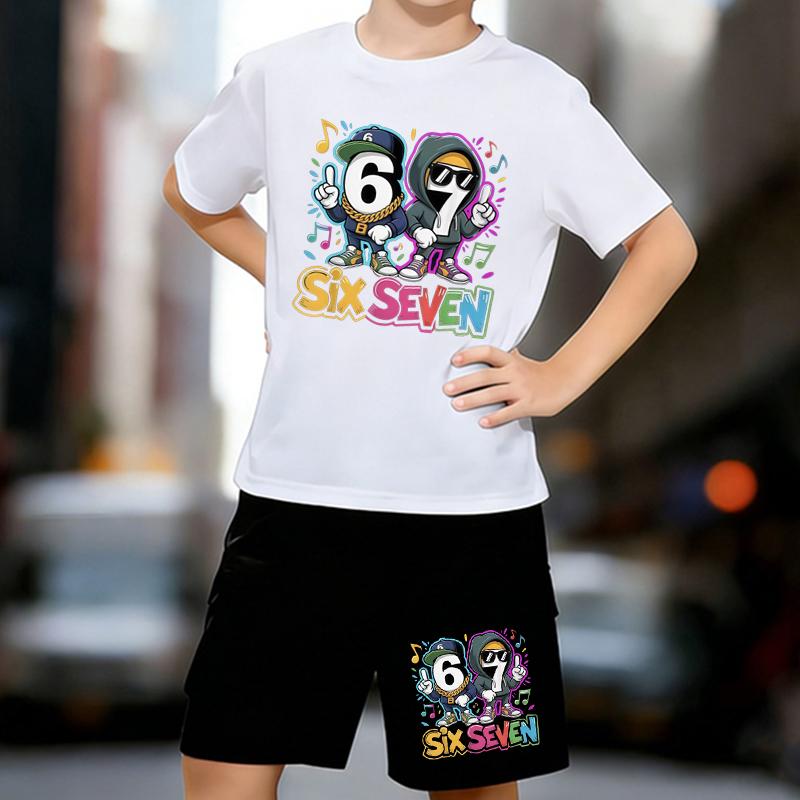 

Boys 2 Piece Digital 67 Meme Printed Outfit, Short Sleeve T-Shirt and Shorts Set for Kids Age 5-14,Black and White Sporty Casual Summer Clothes 13-14 Years