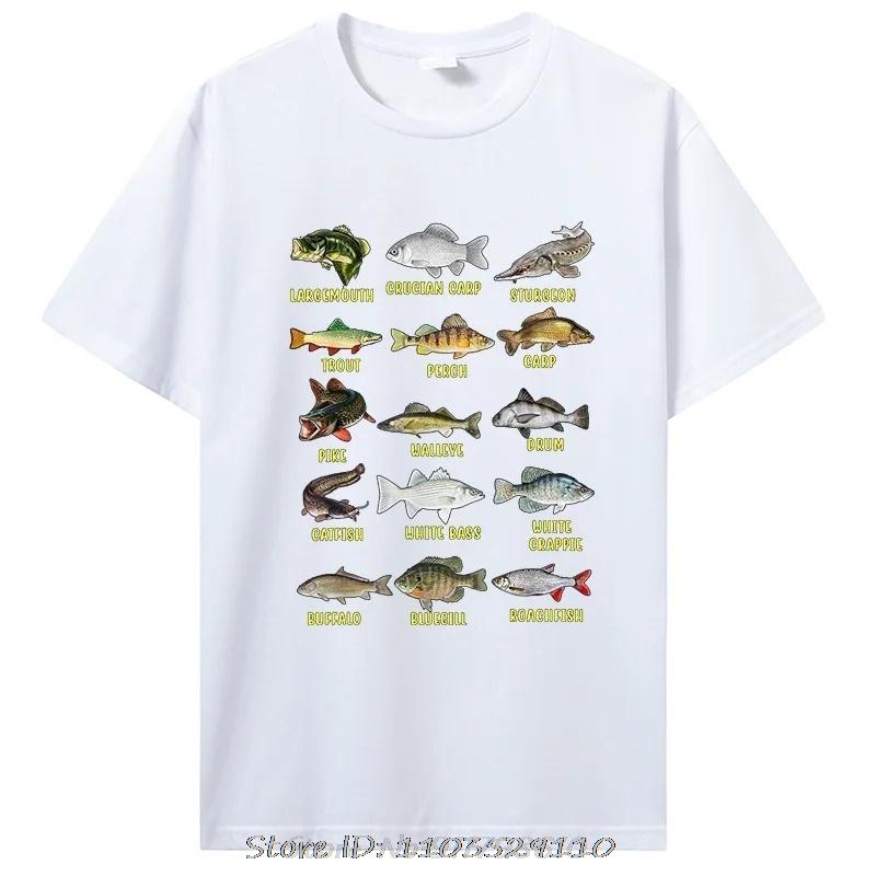 Types of Freshwater Fish Species Fishing Shirt Fishermen Shirt Graphic Oversized Unisex Fitness O-Neck T-shirt Cotton Tops Tees