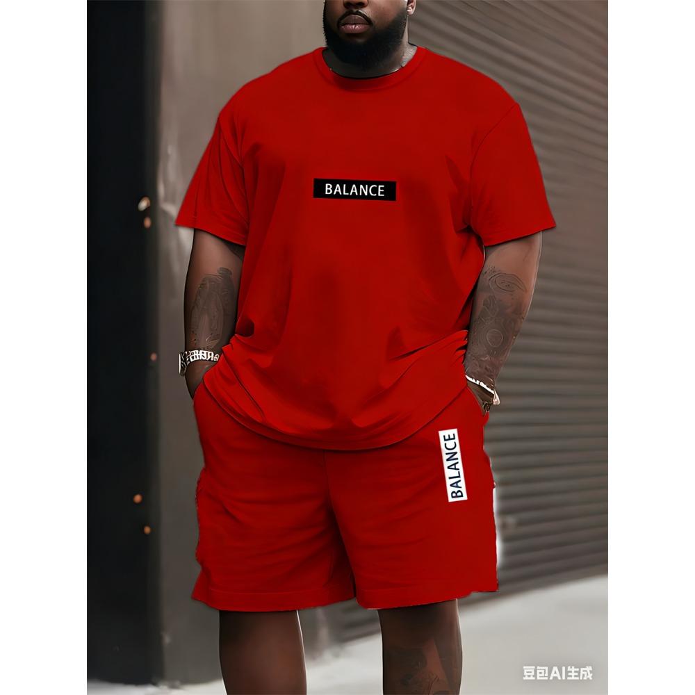 Men's Plus Size T-shirt Set Summer Short-sleeved Shorts Suit Fashion Classic Retro Print Suit Casual and Breathable Suit for Man