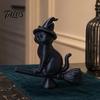 Talos Witch Cat Figurine, Black Riding Broom Statue, 3D Printed Ornament, Collectible Desktop Decoration for Home Office Decor