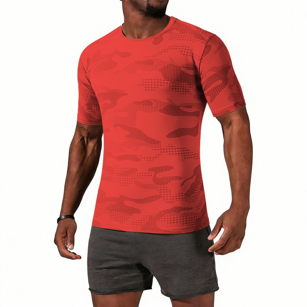 Men's Casual Lightweight Quick-drying Short-sleeved T-shirt - Men's Round-neck Camouflage Breathable Sweat-absorbing Cool-feeling Sports T-shirt