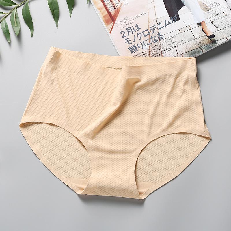 Women's Mid-Waist Plus Size Ice Silk Panties Seamless Breathable One-Piece Comfortable Panties