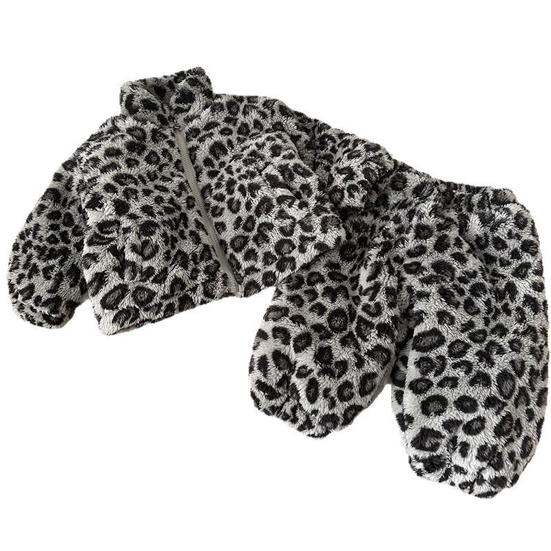 In Stock: Children's Leopard Print Flannel Home Suit, Winter 2025