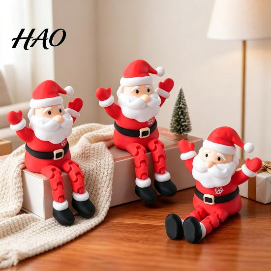 Durable PLA Plastic Gift 3D Printed Articulated Santa Claus Figurine, Movable Joints Ornament Festive Windowsill Display for Christmas, Creative