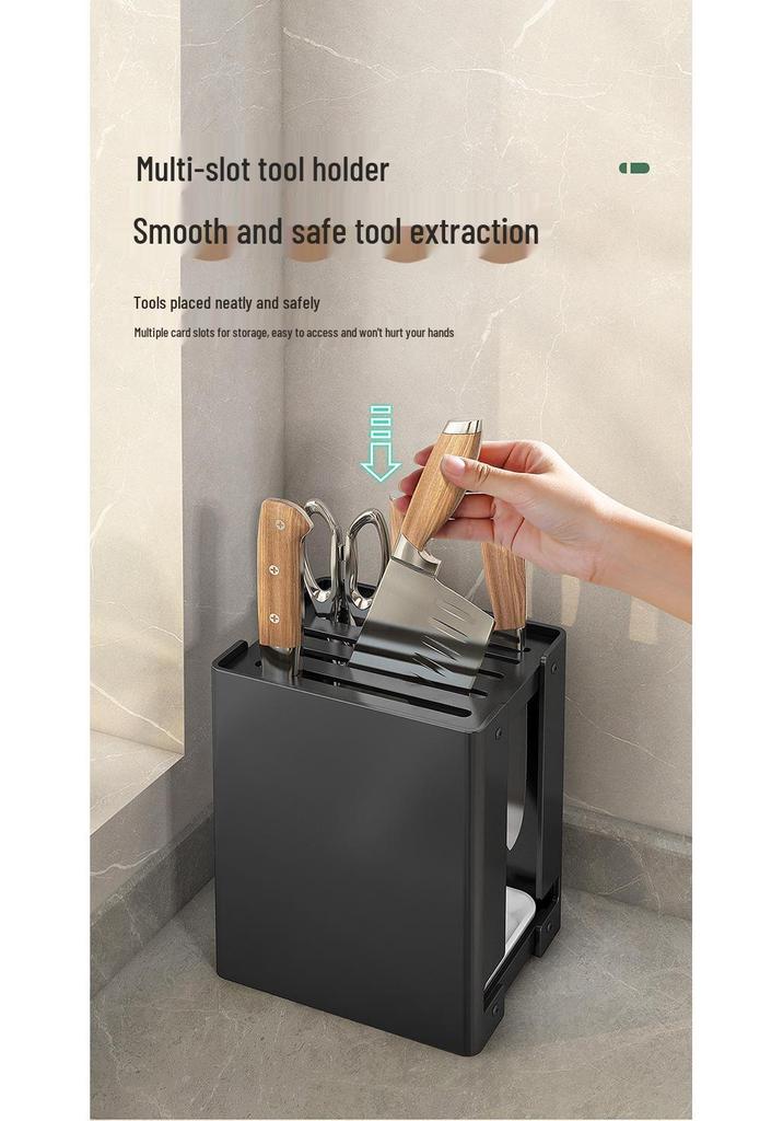 Wall-Mounted Kitchen Knife & Fork Holder: Integrated Countertop Knife Storage Rack & Block