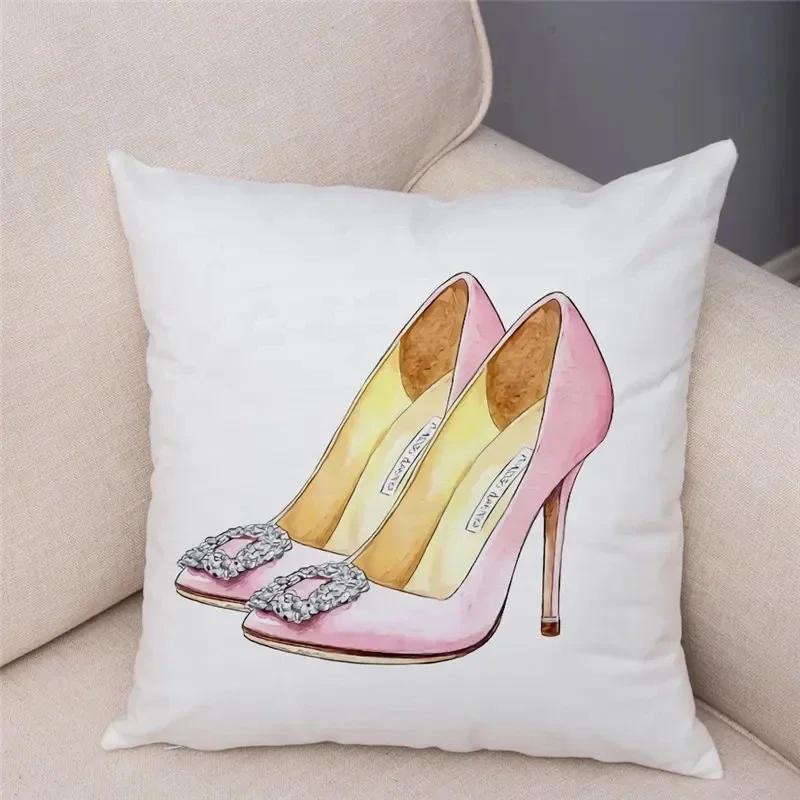Women'S High Heel Shoes Throw Pillow Cover With Short Plush Print For Living Room Sofa Decoration Cushion Cover Pillow Covers
