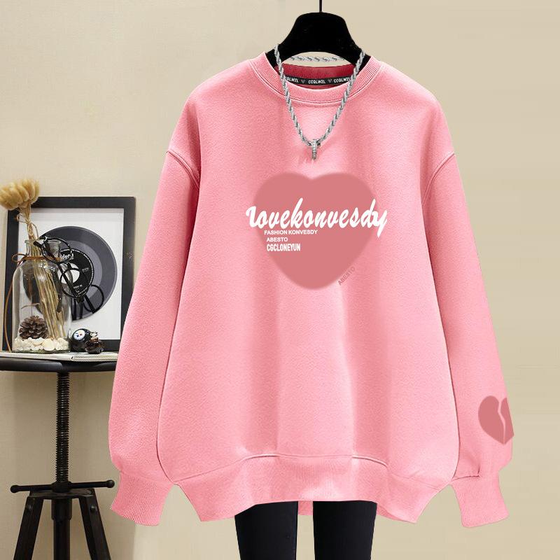 Factory wholesale niche crew neck sweater women's loose fashion pure cotton velvet thickened spring and autumn winter