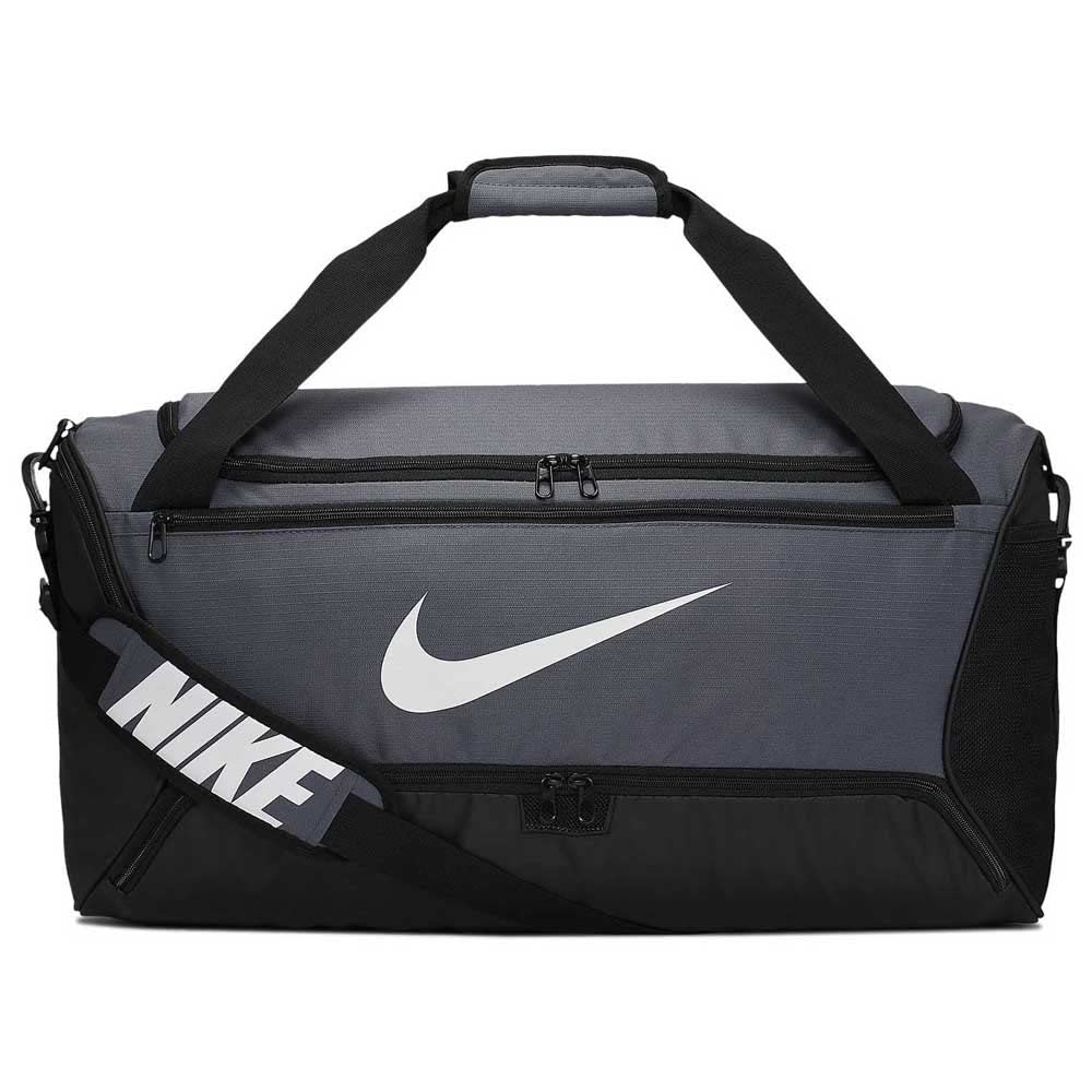

Nike Brasilia Training Medium Duffle Durable Nike Duffle Bag for Women Men with Adjustable Flint Bag, & Strap, Grey/Black/White