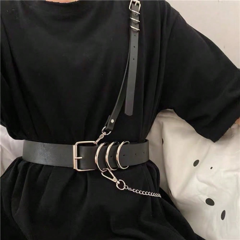 Ceinture Femme Décoration Été et Automne Polyvalente Chaîne de Costume Tendance avec Ceinture Jupe B noir