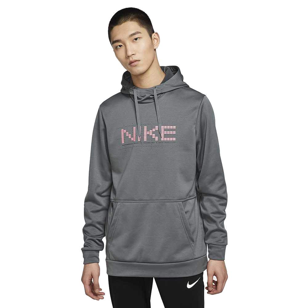 

Nike Therma Graphic SP Pullover Long Sleeve Hoodie Iron Size M Full-Zip CZ2424, Gray/Sunset Pulse,