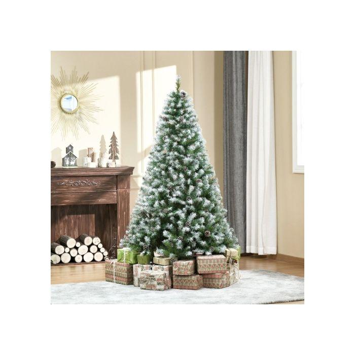 HOMCOM Sapin De Noël Artificiel, 800 Branches, 61 Pommes De Pin, Pointes Enneigées, Ignifuge, 180 Cm