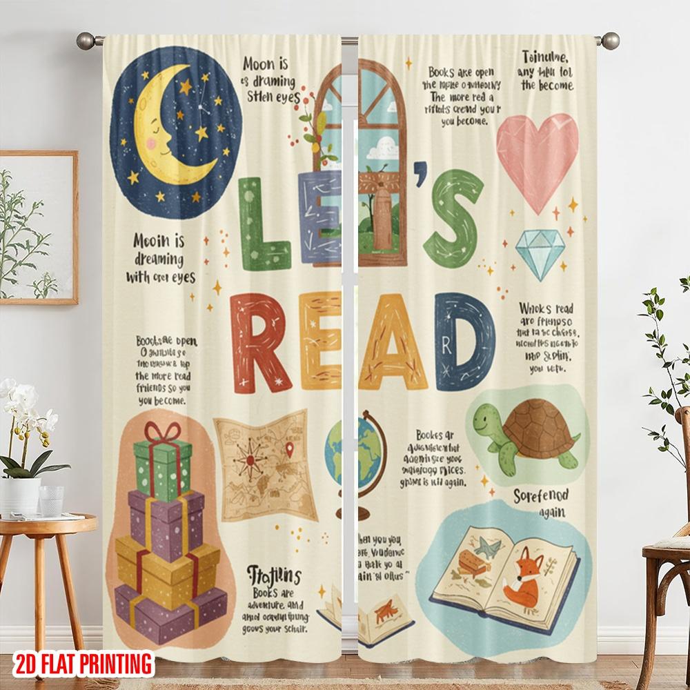 2pcs 2D Flat Printing Scene Curtains Dream Read Books Adventure Polyester Without Electricity 0 Use for Classroom Office