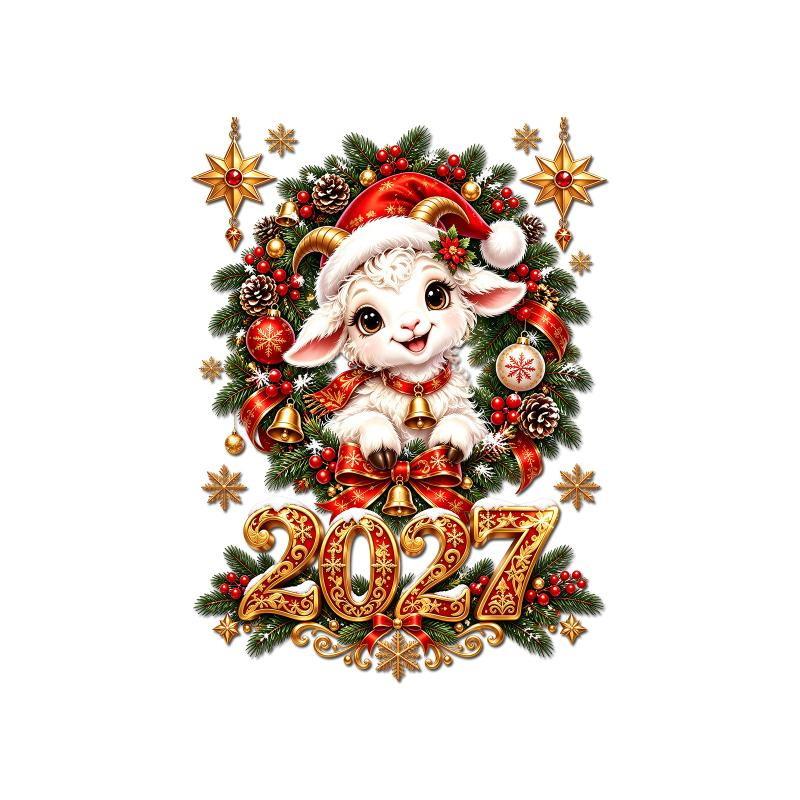 2027 Happy Christmas Decoration Sheep Window Decals Christmas Window Stickers Shopping Mall Showcase Festive Decor