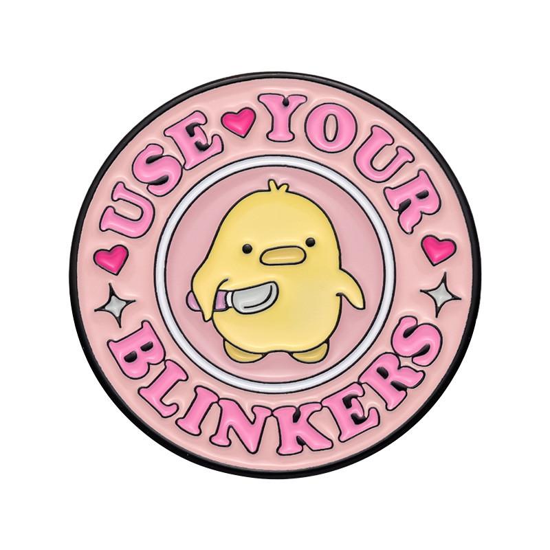 Charming Round Yellow Duck Cartoon Brooch With Artistic Pink Lettering For Occasion Every