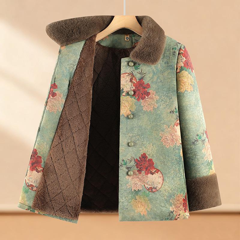 2025 New Style Cotton Jacket for Women: Grandmother Autumn-Winter Coat for Middle-aged and Elderly, Plus Velvet for Warmth