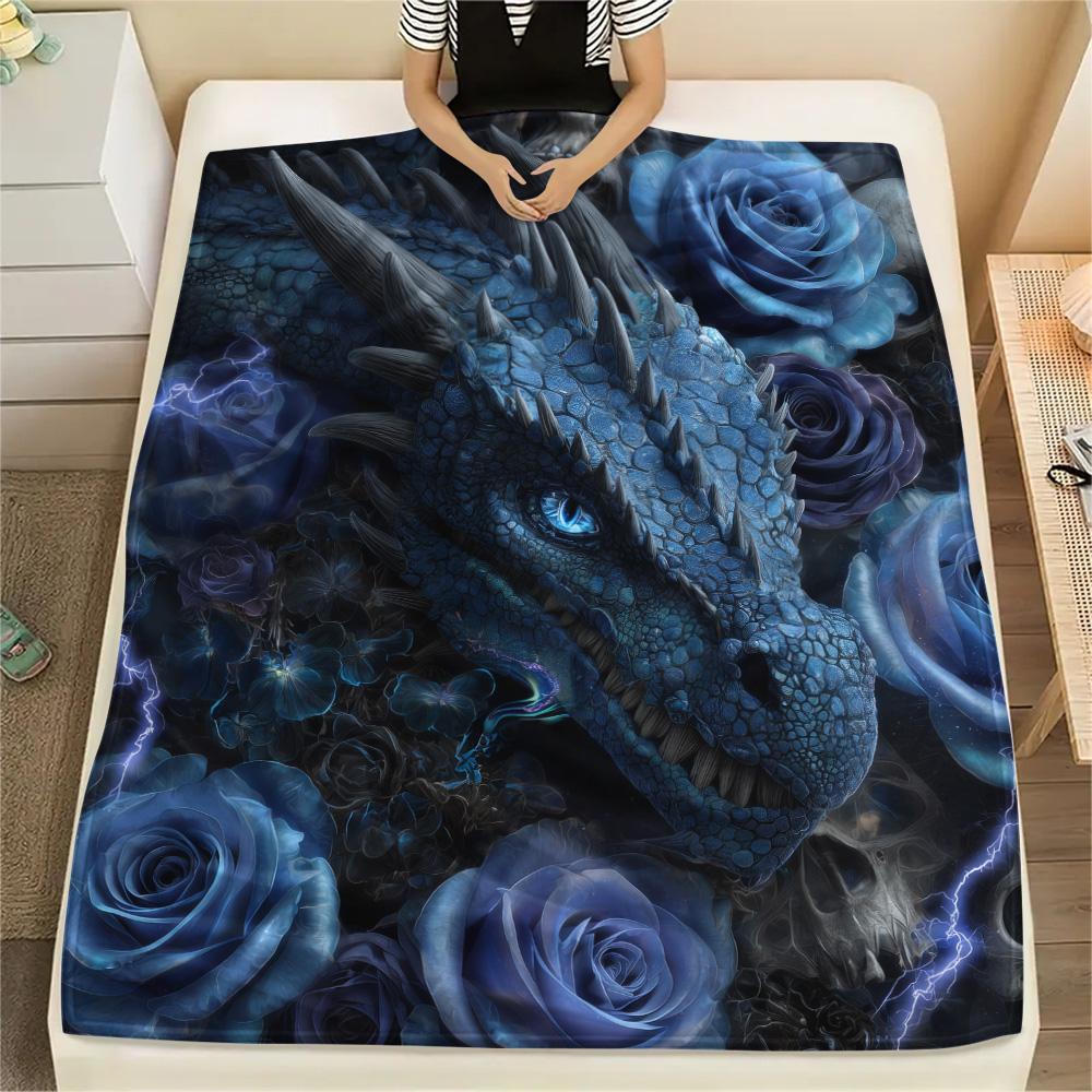 Rose Dragons  Print Flannel Blanket, High quality Comfortable for All Seasons, Home Decor, Warmth and Comfort
