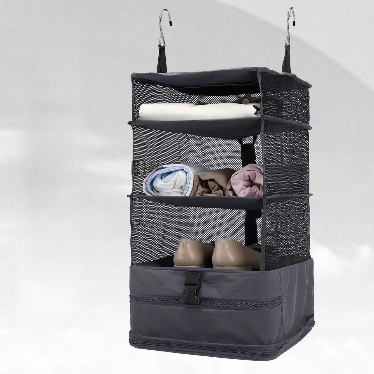 

4-in-1 Multi-Functional Travel Storage Bag - Wardrobe Hanging Design, Compressible & Foldable Organizer for Clothes Underwear чёрный