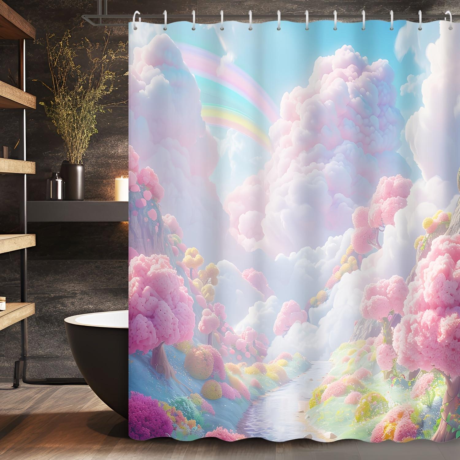 

1pc Whimsy Woods Rainbow Clouds Shower Curtain - Water-Resistant Polyester, Grommet Top,Machine Washable W90XH180cm