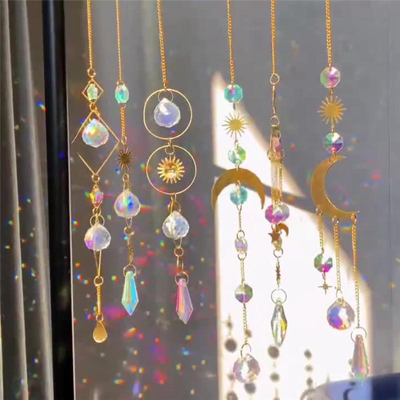Good-Crystal Sun Catcher Star Moon Pendant Bedroom Window Decoration Crystal Pendant