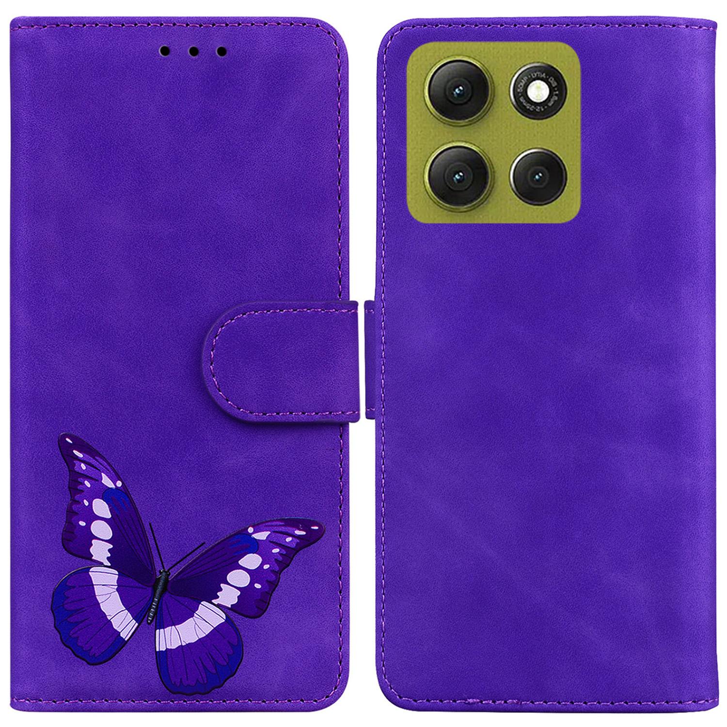 

For Motorola Moto G86 5G Stand Case PU Leather Phone Cover Butterfly Printed Purple