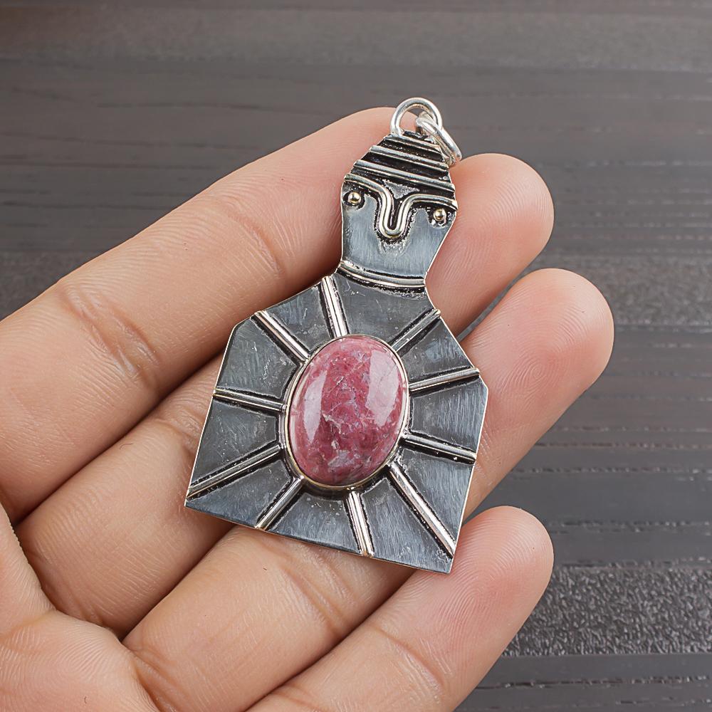 Natural Thulite Gemstone 925 Sterling Silver Jewelry Designer Pendant 2.2  AJP-1927