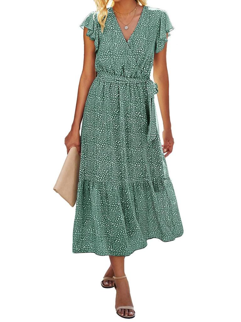 2024 Women's Summer Short-Sleeve Elastic Waist Chiffon Dress