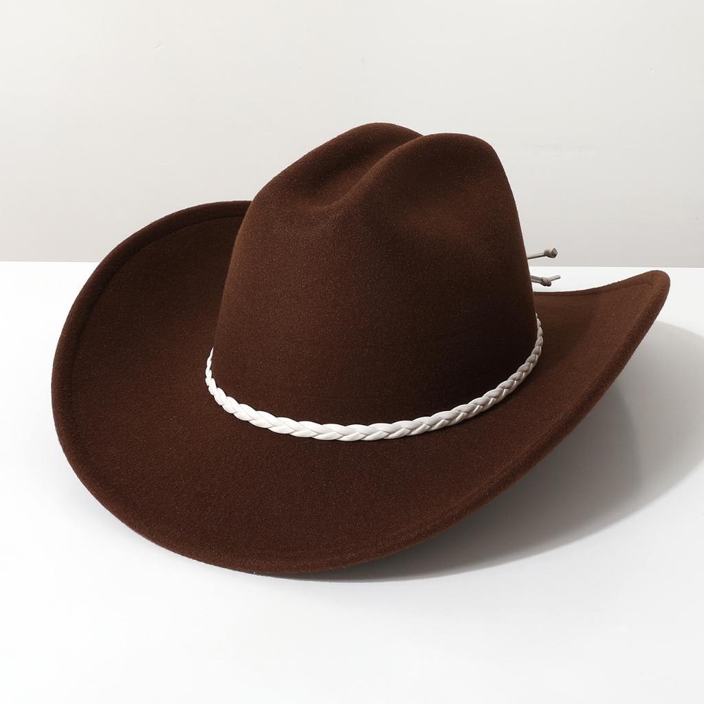 New soft woolen hat for women, spring and autumn travel hat, men's jazz hat, woolen flat-top cowboy hat