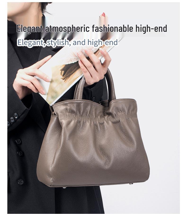 European & American Fashion Pleated Cowhide Leather Women's Handbag – Large Capacity Shoulder/Crossbody Bag