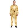 Glanzende Metallic Turn-down Kraag Lange Mouwen Hoge Taille Jumpsuit Heren Halloween Kostuum
