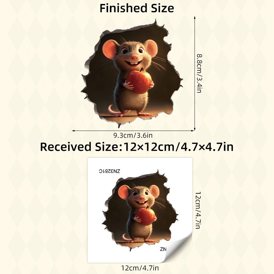 

3D Cartoon Mouse Hole Breaking Through Wall Stickers, Self-Adhesive Skirting Board Decals for Room Living Room Background Wall Decoration 12x12CM різнокольоровий