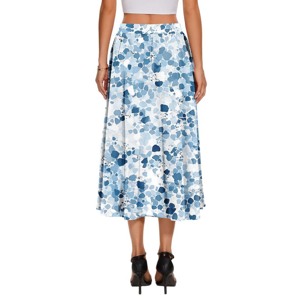 Dámská sukně, bohémská květinová sukně, jednobarevná, ležérní temperamentní sukně s kapsami