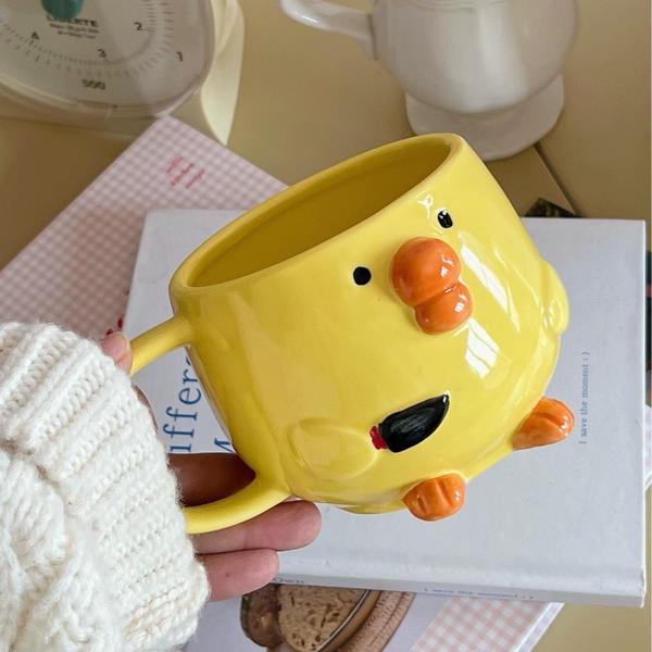 Original Design Cute Yellow Chicken Ceramic Mugs Creative Coffee Cups for Girls High Aesthetic Value Gift Ideas Drinkware 400-500ml