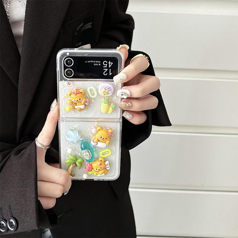 Cute Bear Small Fresh Style Mobile Phone Case for Samsung Zflip6 Clamshell Folding Screen Zfold5 Hard Shell for Women